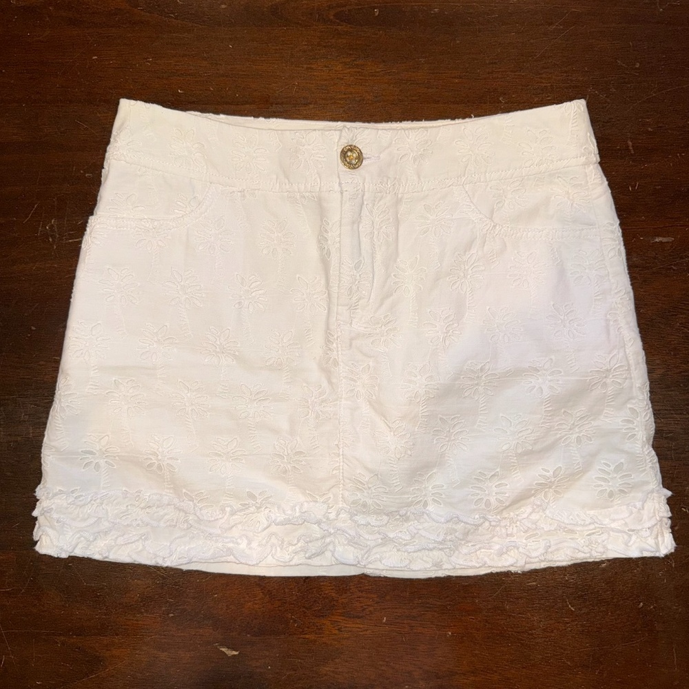 Lilly Pulitzer White Embroidered Palm Tree Mini Skirt - Size 4